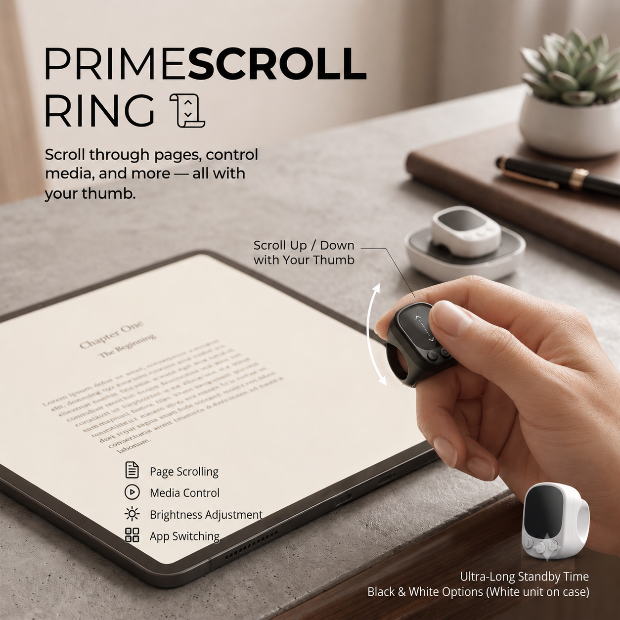 PrimeScroll Ring — Wireless Bluetooth Remote & Scroller